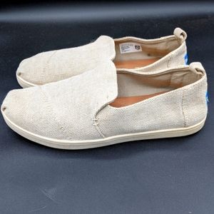 Tom's Deconstructed Alpargata Natural metallic linen shoe.